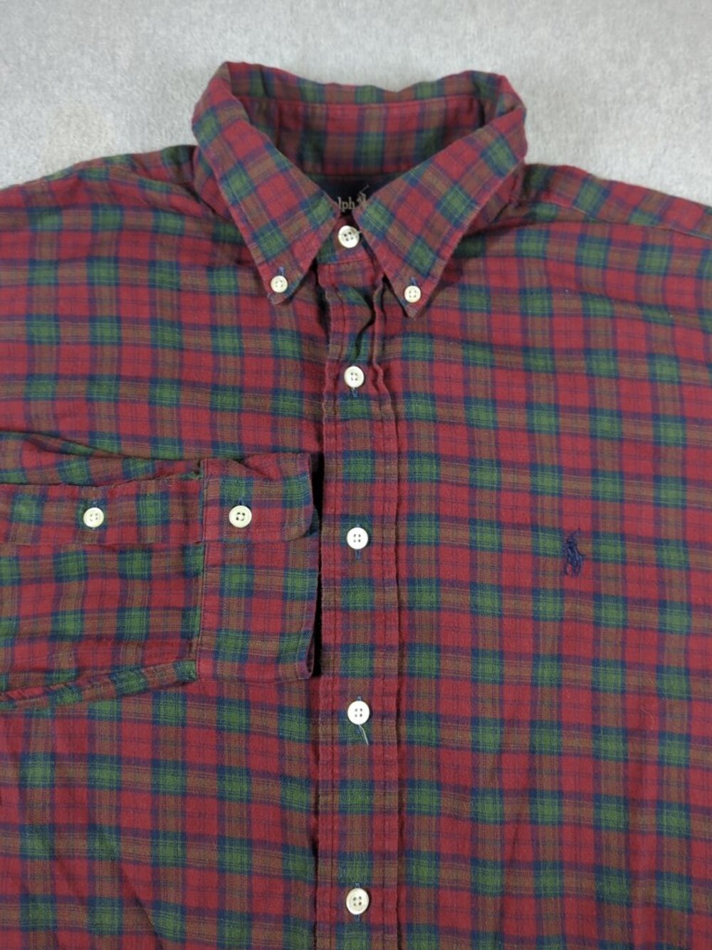 Vintage Ralph Lauren Shirt Men's XL Plaid Flannel Button Down Made in USA